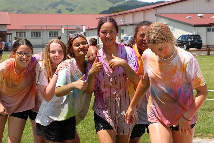 Young women having fun on a field