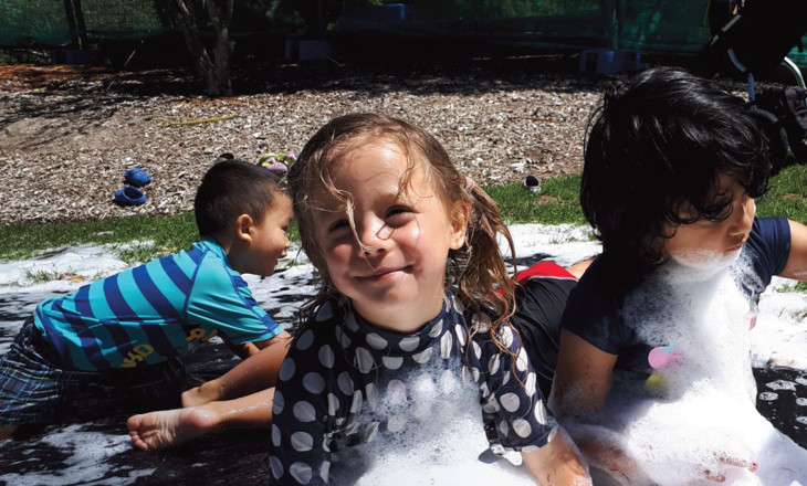 Kids playing with foam