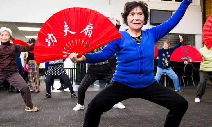 Ladies exercising with fans