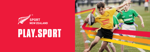 Play.sport banner with boy running with rugby ball pictured on right