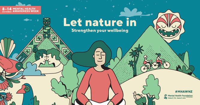 Illustration of a person sitting among nature