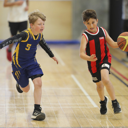 Two tamariki playing basketball image