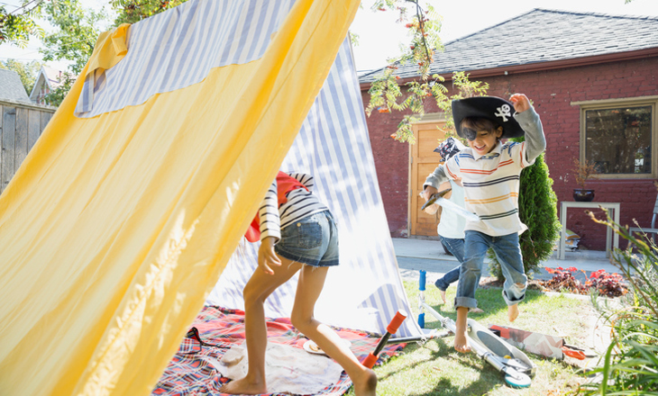 kids playing in a fort 