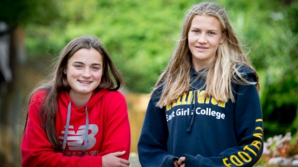 Two girls looking at the camera