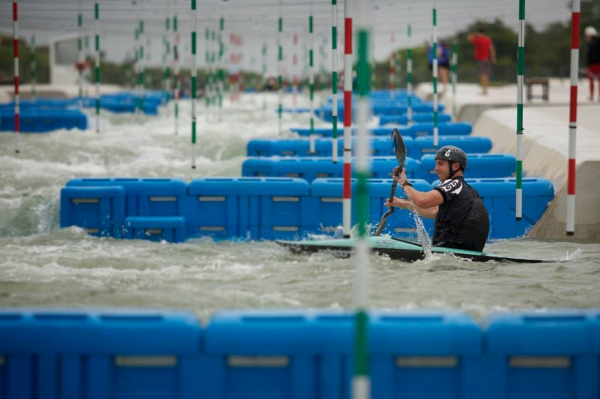 Kayaker on a man made race course