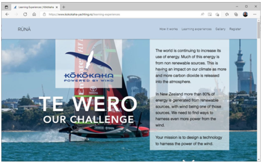 website screenshot with a picture of an americas cup boat