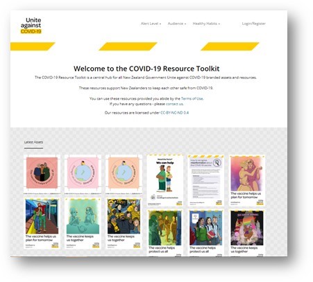 screenshot of the COVID-19 resources toolkit site