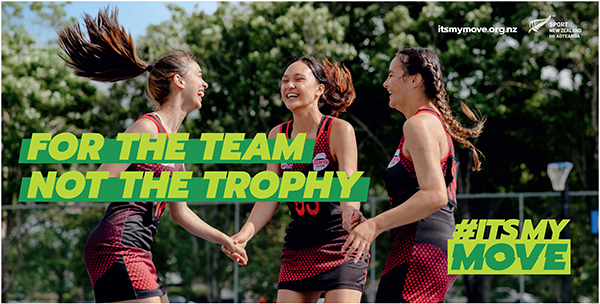 itsmymove campaign banner - netball players celebrating 