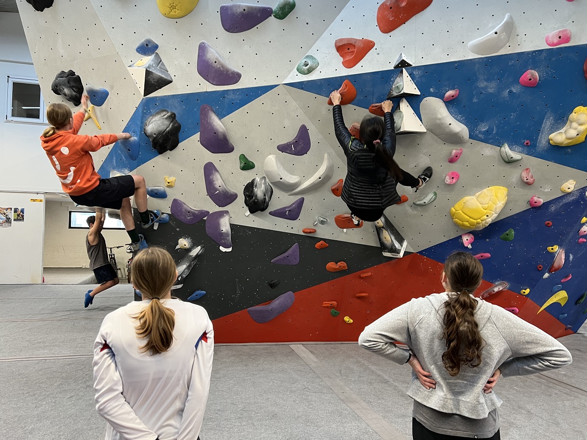 Tamariki at a climbing gym
