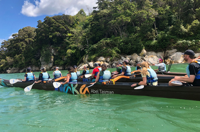 Paddling the waka in the Abel Tasman