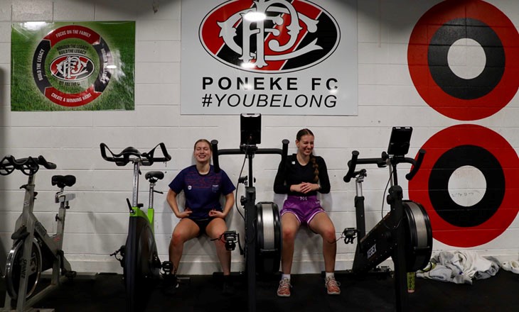 Two wahine during a Toitū Pōneke Community and Sports Centre workout session
