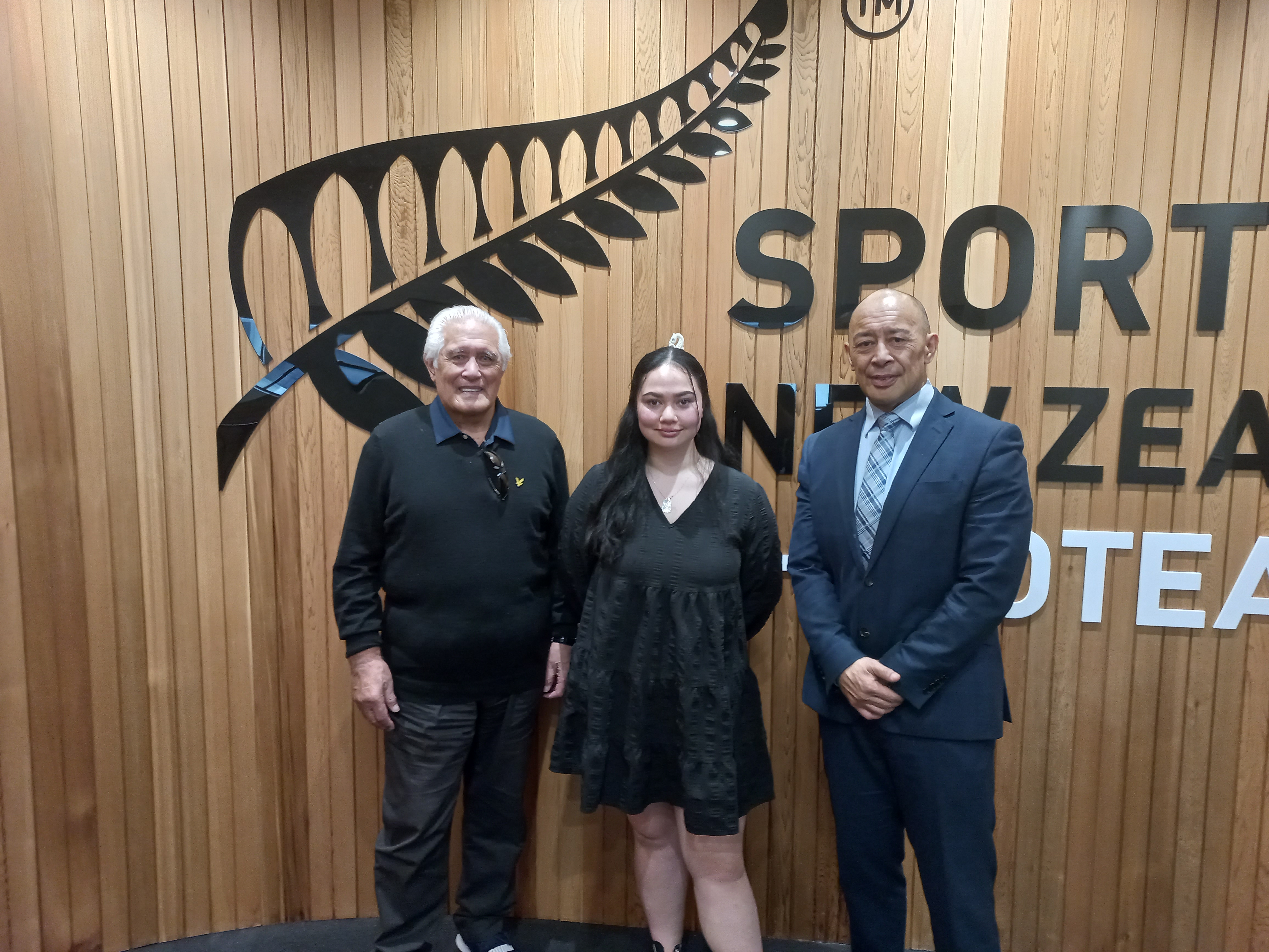 Far right: New GM Kāhui Rautaki Māori Trevor Himona pictured with whānau at his mihi whakatau, Sport NZ Ihi Aotearoa Head Office in Wellington.