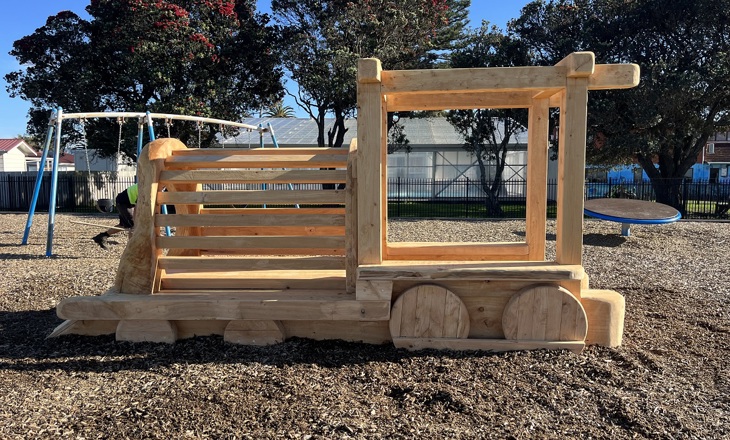 Wooden train in a playground