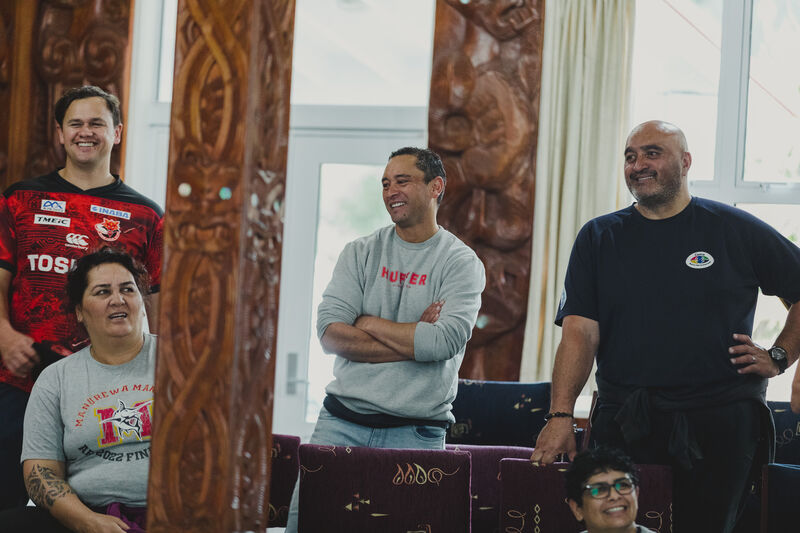 Connecting with the taiao (the natural environment) and the marae setting enhances the overall atmosphere and engagement of the Kaiwhakahaere during the He Oranga Poutama national hui. Photo credit: Irena Ekens